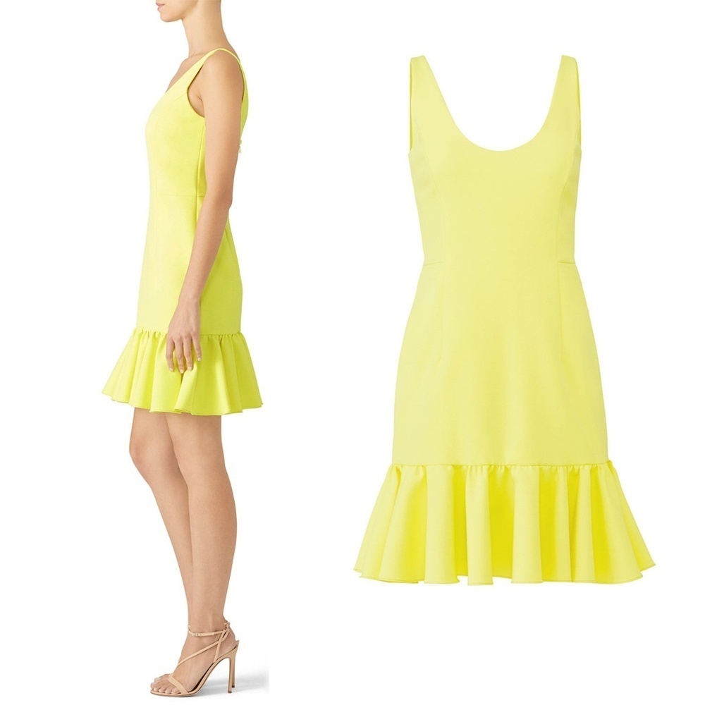 MILLY | Ruffled Hem Geneva Mini Dress in Neon Yellow | Size 6 - Picture 2 of 12